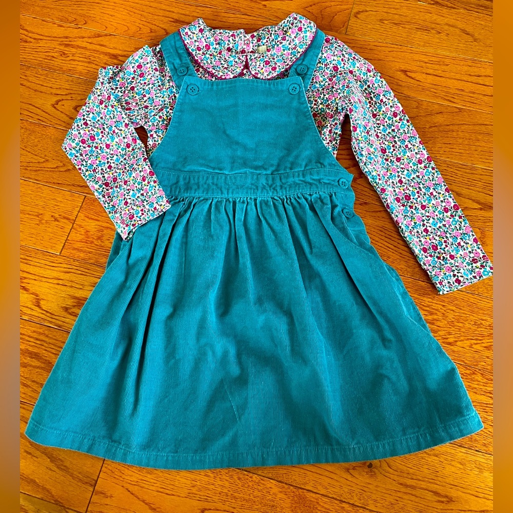 Jojo Maman Bebe Corduroy Jumper Dress and Coordinating Floral Top NWOT